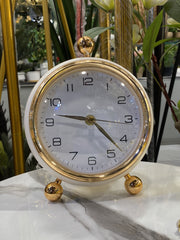 Classic Black and Cream White Table Clock with Gold Rim