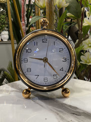 Classic Black and Cream White Table Clock with Gold Rim
