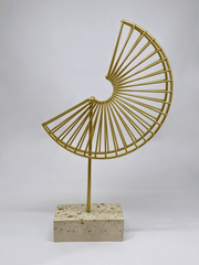 Gold Metal Radiating Sculpture with Stone Base