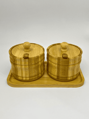 Bamboo Milk Sugar Pot Set with Tray