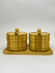 Bamboo Milk Sugar Pot Set with Tray