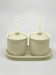 Elegant White Ceramic Sugar and Milk Pot Set with Tray