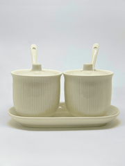 Elegant White Ceramic Sugar and Milk Pot Set with Tray