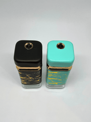 Black and Teal Salt and Pepper Shaker Set - Adjustable Pour Holes Glass Design