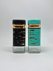Black and Teal Salt and Pepper Shaker Set - Adjustable Pour Holes Glass Design