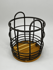 Homeatic Black Metal Cutlery Holder with Wooden Bas