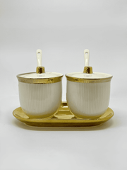 Elegant White and Gold Ceramic Sugar and Milk Pot Set