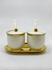 Elegant White and Gold Ceramic Sugar and Milk Pot Set