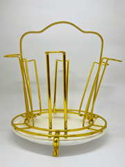 Gold Metal Glass Holder with White Tray