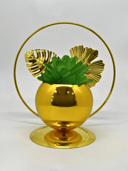 Golden Round Succulent Planter with Leaf Accents
