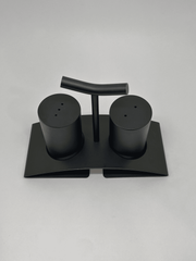 Black Salt and Pepper Shaker Set with Stand - Modern Stainless Steel