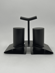 Black Salt and Pepper Shaker Set with Stand - Modern Stainless Steel