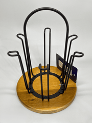 Homeatic Black Metal Glass Holder with Wooden Base