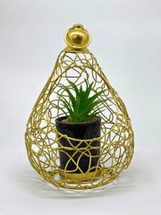 Golden Teardrop Wire Planter with Faux Plant