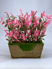 Artificial Pink Lavender in Rustic Brown Planter