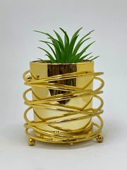 Mini Artificial Planter with Spiral Gold Wrap