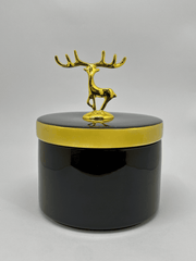 Black Ceramic Storage Jar with Gold Deer Lid